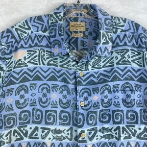 Quiksilver Waterman Button Up Shirt Men's Sz M Hawaiian Surfer All Over Print